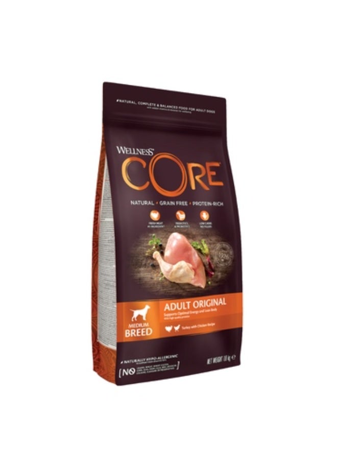 كور ويلنس كور اوريجنال طعام جاف بالديك الرومي والدجاج لفصائل الكلاب المتوسطة - 1.8 كيلو