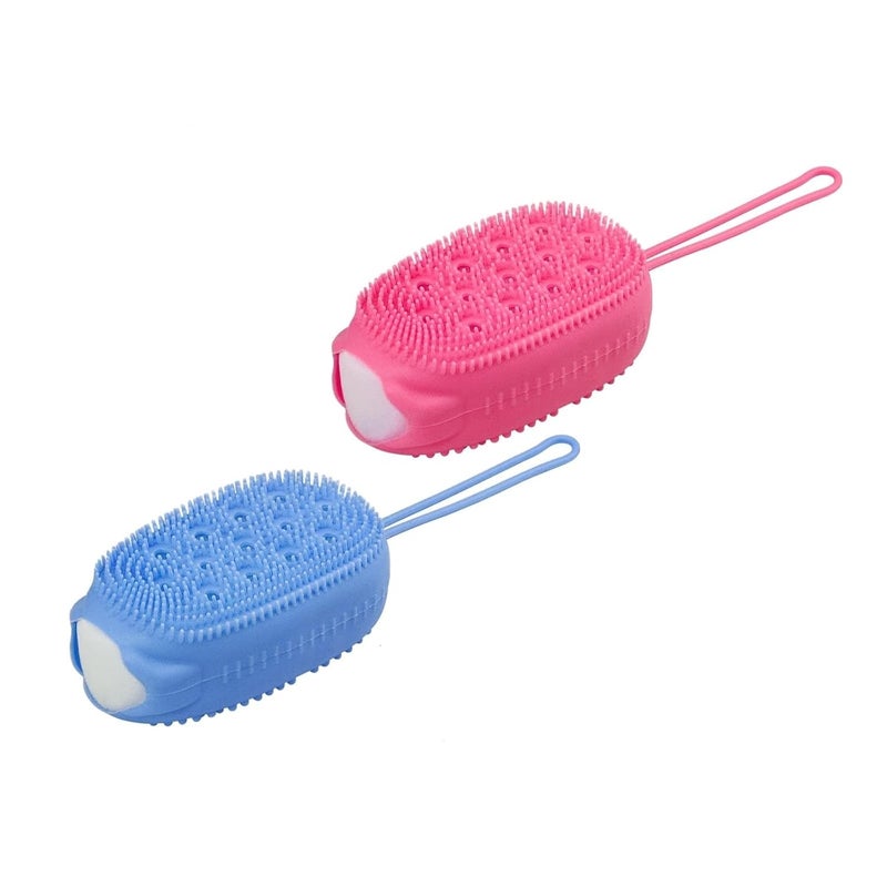 Feelhigh Silicone Shower Brush Silicone Body Brush Shower Scrubber with Added soap Exfoliating Massage Bath Brush Set of 2 Shower Loofah Brush to Deep Cleaning Skin - Image 1