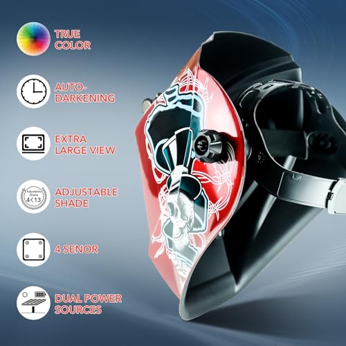 TRQWH Welding Helmet Auto Darkening Large Viewing True Color Solar Powered Welding Hood with 4 Arc Sensor Adjustable Wide Shade Range 4~5-8/9-13 Welder Mask for TIG MIG ARC Weld - Image 2