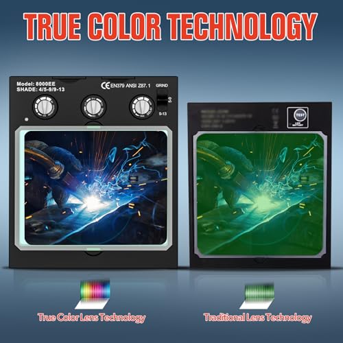 TRQWH Welding Helmet Auto Darkening Large Viewing True Color Solar Powered Welding Hood with 4 Arc Sensor Adjustable Wide Shade Range 4~5-8/9-13 Welder Mask for TIG MIG ARC Weld - Image 4