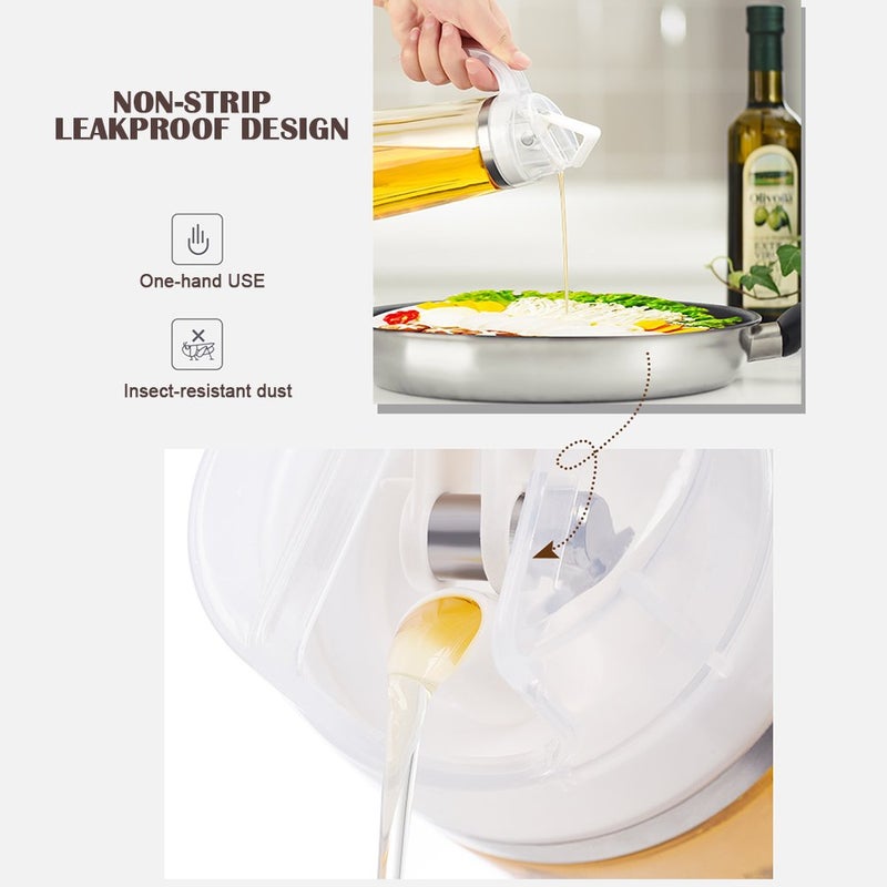 Marbrasse Oil Dispenser for Kitchen,20 OZ /600ml Leakproof Glass Oil Bottle with Auto Flip Cap,Olive Oil Container for Kitchen Cooking (White) - Image 3