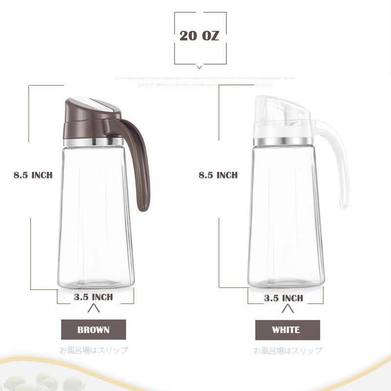 Marbrasse Oil Dispenser for Kitchen,20 OZ /600ml Leakproof Glass Oil Bottle with Auto Flip Cap,Olive Oil Container for Kitchen Cooking (White) - Image 2
