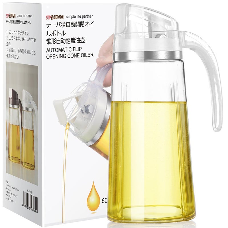 Marbrasse Oil Dispenser for Kitchen,20 OZ /600ml Leakproof Glass Oil Bottle with Auto Flip Cap,Olive Oil Container for Kitchen Cooking (White) - Image 1