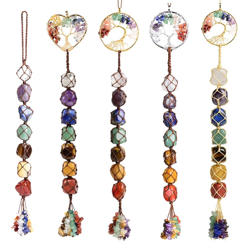 Anjiucc 7 Chakra Stone Healing Crystal Tree of Life Wall Hanging Home Interior Decoration - Image 1