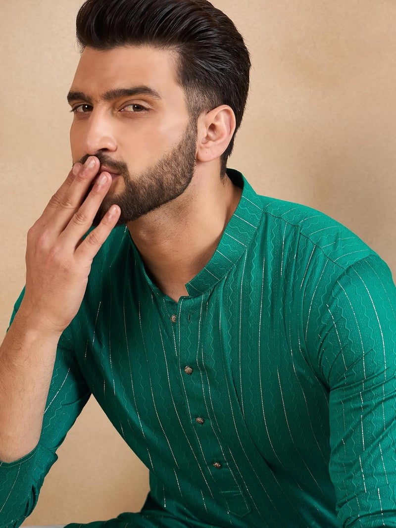 SWAGG INDIA كُرتا عادي مخلوط رايون للرجال بخطوط - Image 5