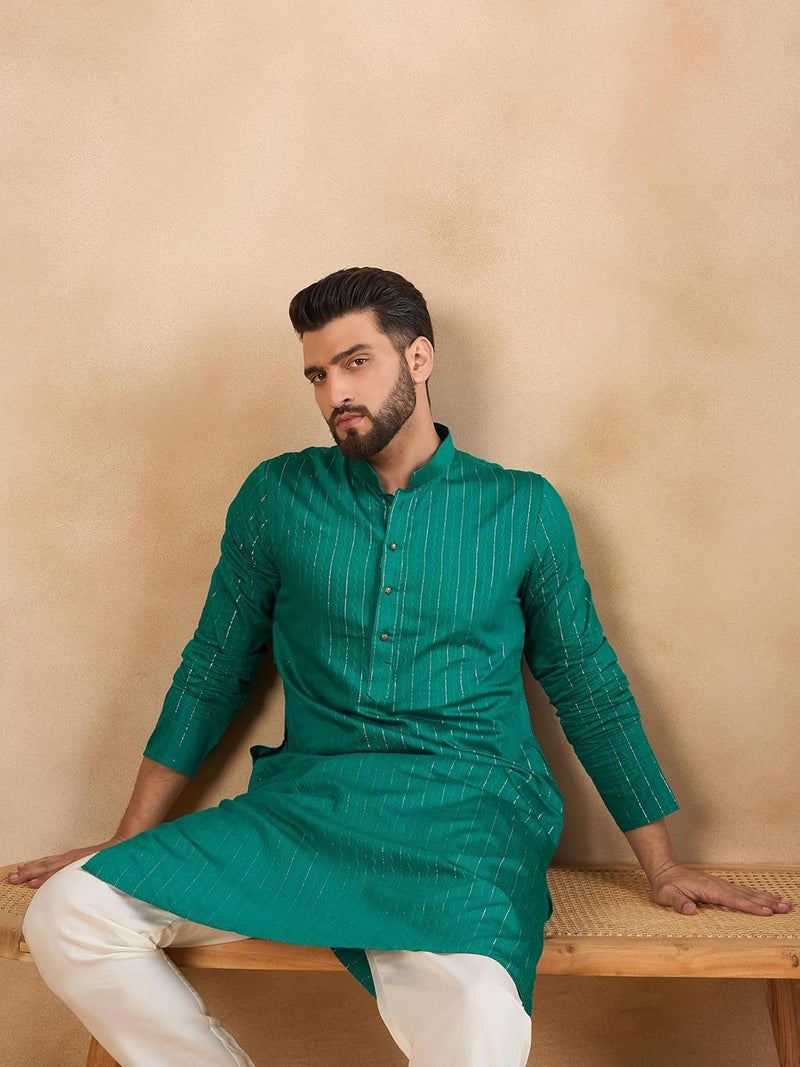 SWAGG INDIA كُرتا عادي مخلوط رايون للرجال بخطوط - Image 2