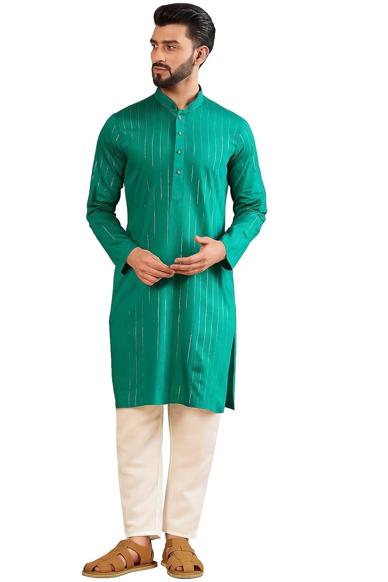 SWAGG INDIA كُرتا عادي مخلوط رايون للرجال بخطوط - Image 1