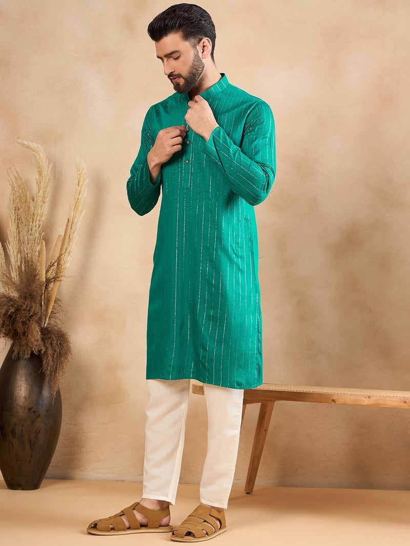 SWAGG INDIA كُرتا عادي مخلوط رايون للرجال بخطوط - Image 3