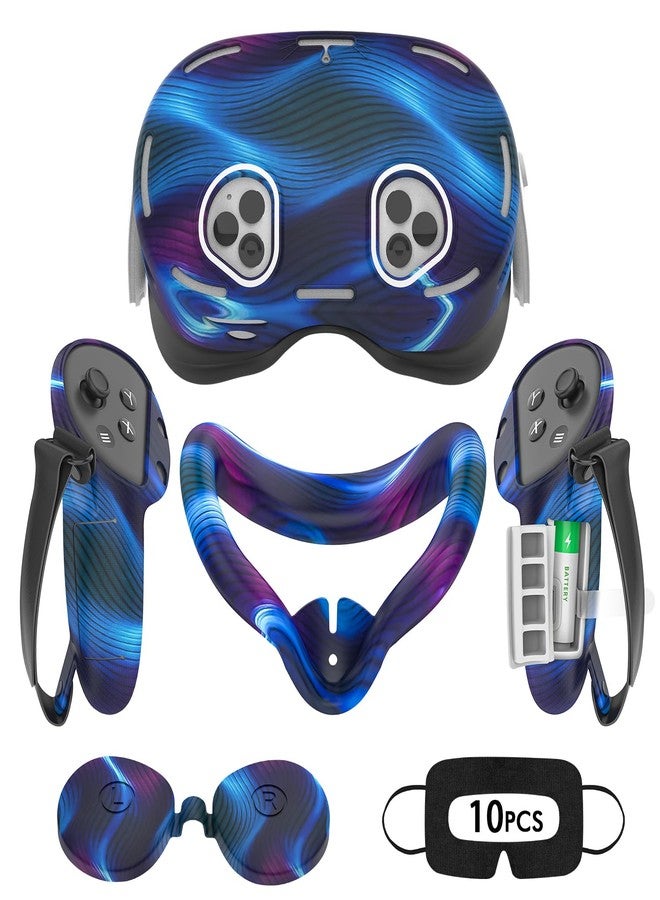 Rechale Silicone Cover Set Compatible with Oculus/Meta Quest 3S, VR Accessories for Meta Quest 3S, Protective Cover Set Includes Controller Grip Cover, Face Cover, VR Shell Cover (Aurora Blue) - Image 1