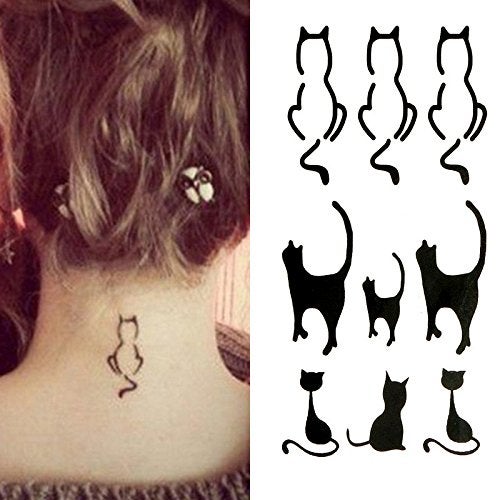 Oottati Small Cute Temporary Tattoo Cat Totem Neck (Set of 2) - Image 2
