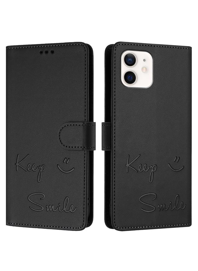 erorex Case For iPhone 12 / 12 Pro Smile Embossing RFID Leather Phone Case - Image 3