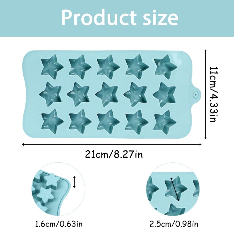 Fchil Star-Shaped Silicone Molds, 2-Pack, 15 Cavities Each, Blue - Image 2