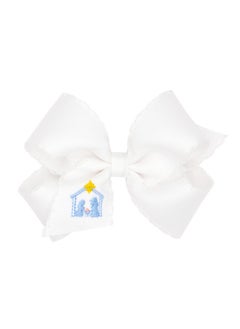 Wee Ones Wee Ones Girls Grosgrain Hair bow with Moonstitch Edge and Nativity Scene Embroidery, Nativity, Medium  - Image 1