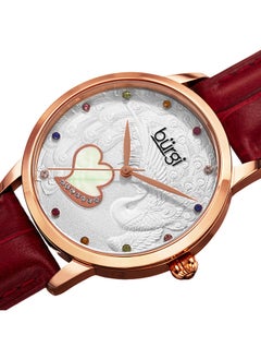 Burgi Rose Gold Tone Case on Burgundy Strap, Silver Dial with Rose Gold Tone Hands  - Image 3