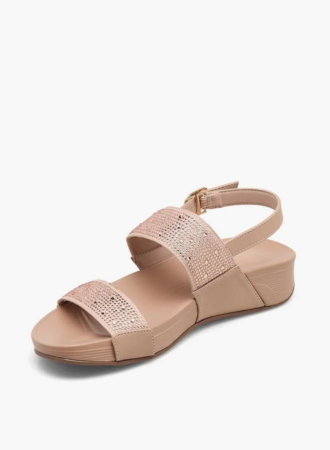 Flora Bella By Shoexpress BEIGE Women Embellished Wedge Heel Sandals for Women | Best Price UAE