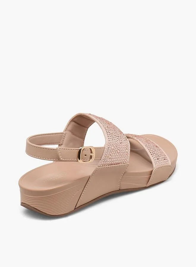 Flora Bella By Shoexpress BEIGE Women Embellished Wedge Heel Sandals for Women | Best Price UAE