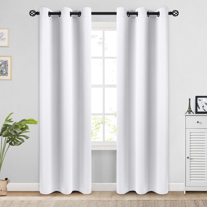 COSVIYA Grommet Blackout Room Darkening Pure White Curtains 84 inch Length 2 Panels Thick Polyester Light Blocking Insulated Thermal Window Curtain Drapes for Bedroom/Living Room 38x84 inches - Image 1