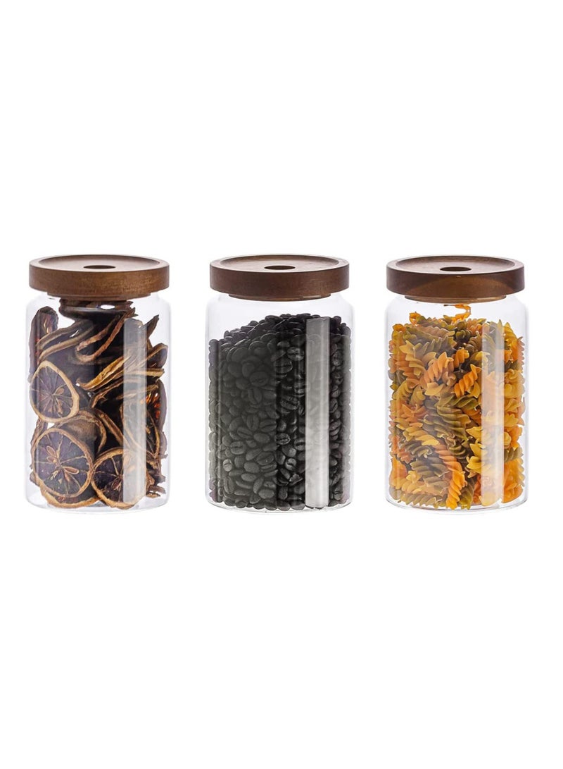 Airtight Glass Storage Jar with Acacia Wood Air-tight Lid, 3 Pack Borosilicate Glass Kitchen Canisters 800ml  - Image 1