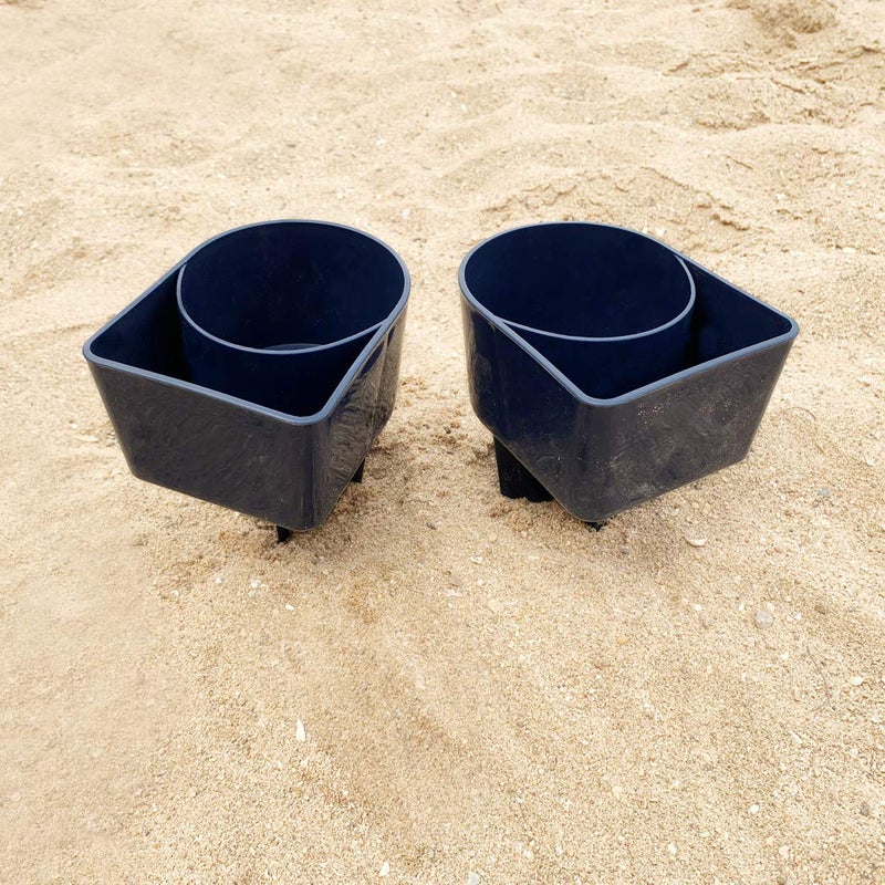 Home Queen Beach Cup Holder with Pocket, Multi-Functional Sand Cup Holder for Beverage Phone Sunglasses Key, Beach Accessory Drink Sand Coaster, 2-Pack, Navy - Image 3