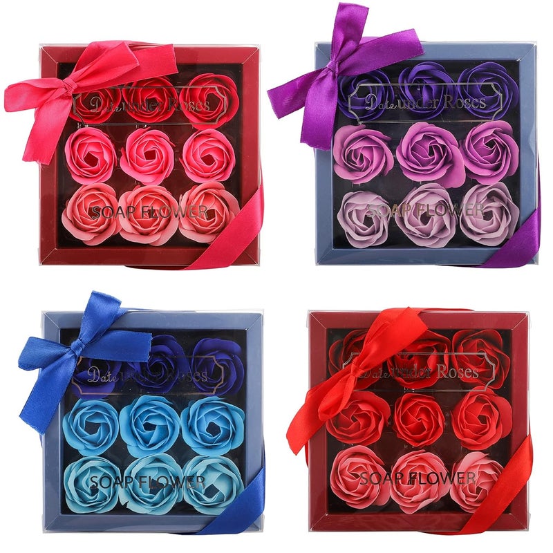 Hedume 4 Boxes Floral Scented Bath Soap Rose Flower Petals 36 Pcs Total Plant Essential Oil Rose Soap Petals in Gift Box for Anniversary Birthday Wedding Valentines Day Mothers Day