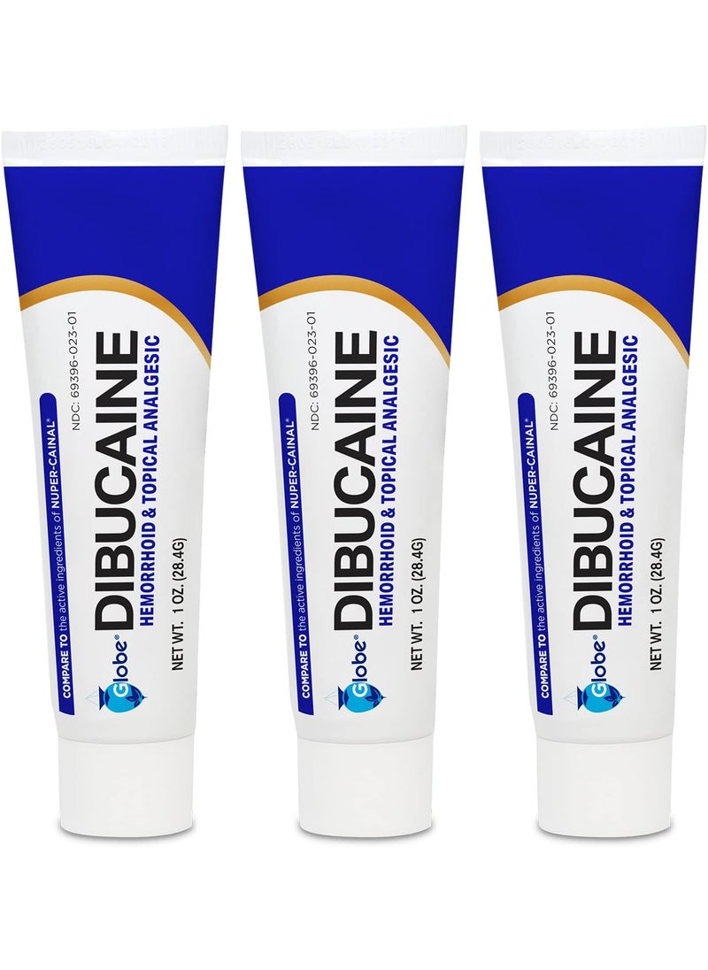 Globe (3 Pack) Globe Dibucaine 1% Hemorrhoid Treatment Ointment - 1 Oz Rapid Numbing Relief, Hemorrhoid Treatment from Itch and Burn 