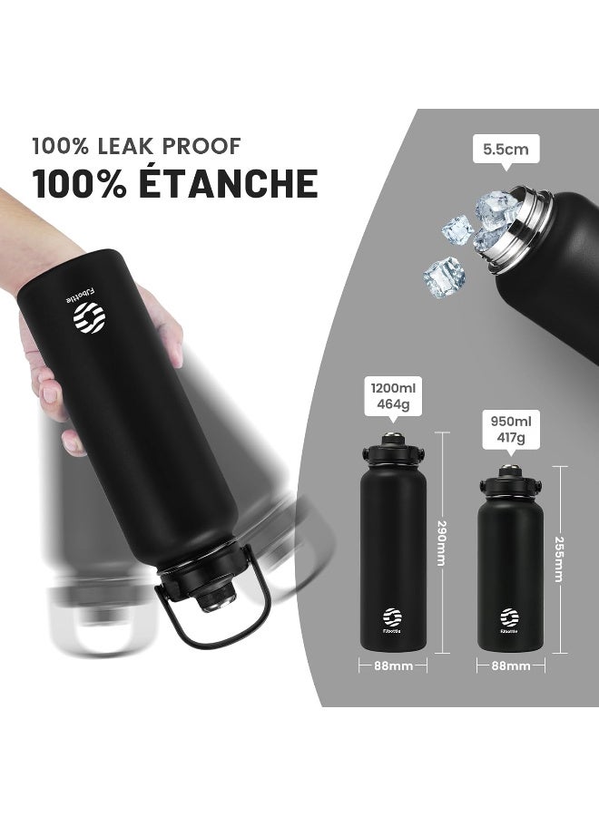 Fjbottle Stainless Steel Water Bottle with Straw 1200 ml - with 2 x Lids BPA-Free Water Bottle Leak-Proof Sports Bicycle Thermal Flask for Fizz, School, Fitnes - Image 2