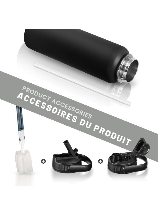 Fjbottle Stainless Steel Water Bottle with Straw 1200 ml - with 2 x Lids BPA-Free Water Bottle Leak-Proof Sports Bicycle Thermal Flask for Fizz, School, Fitnes - Image 3