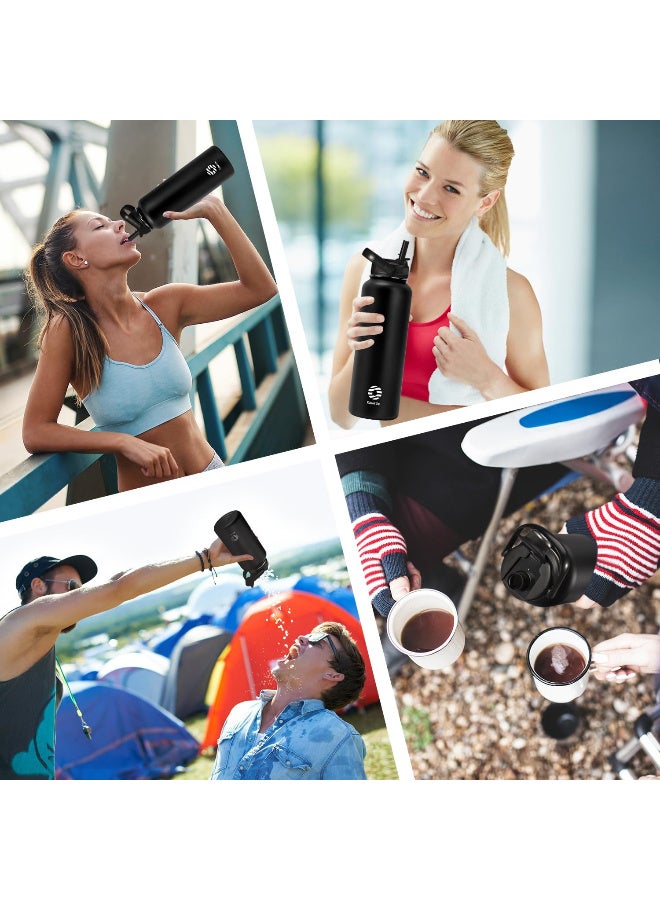 Fjbottle Stainless Steel Water Bottle with Straw 1200 ml - with 2 x Lids BPA-Free Water Bottle Leak-Proof Sports Bicycle Thermal Flask for Fizz, School, Fitnes - Image 5