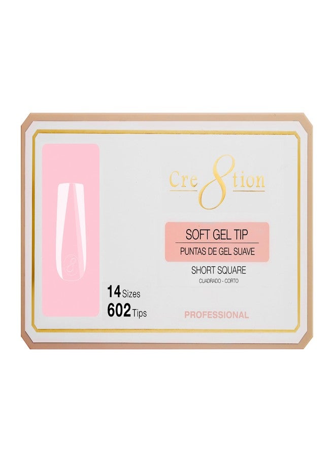 Cre8tion Soft Gel Nail Tips, Short Square Shape, 602 Tips in 14 Sizes (00-9) for Professional Nail Extensions - Image 1