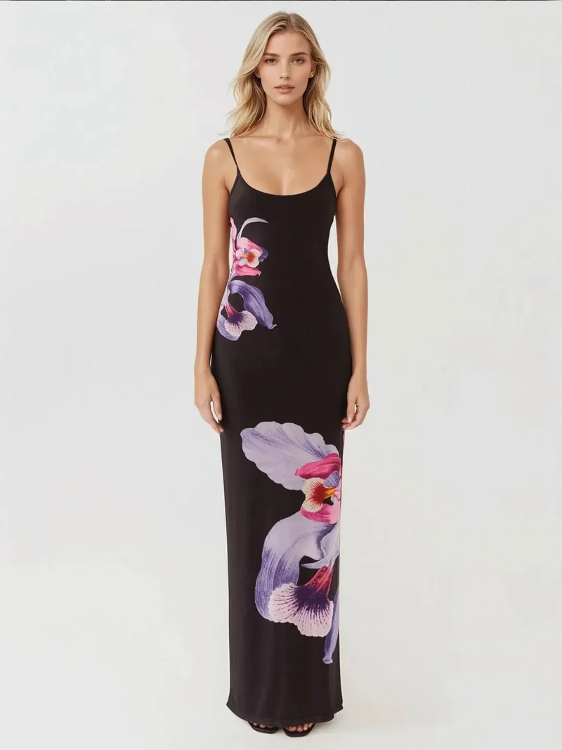 زوبعة فستان ضيق بطبعة زهور وياقة مربعة