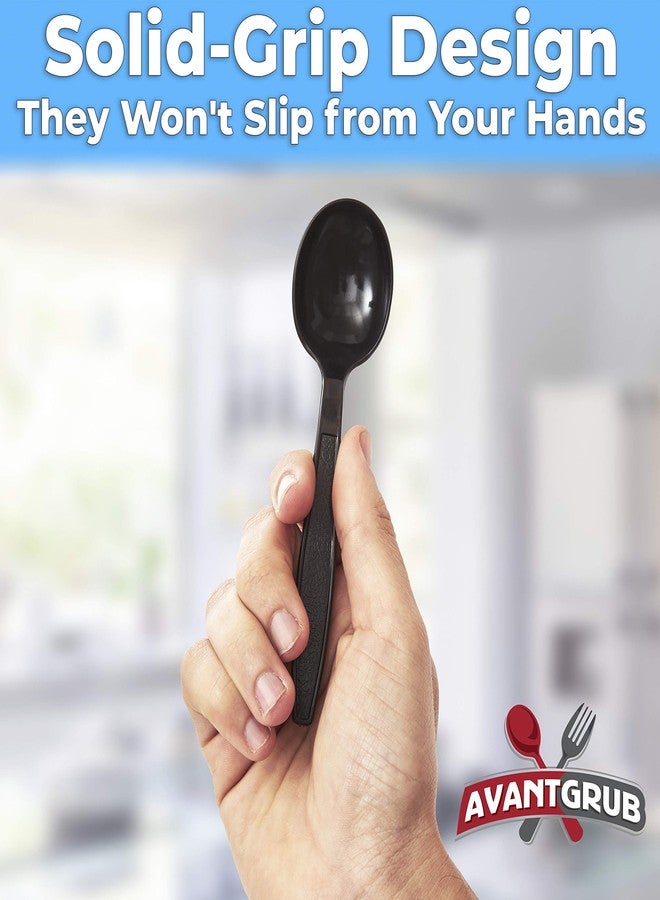 Avant Grub Extra Sturdy, Pro-Grade Plastic Soup Spoons 50 CT. Black, Heavy Duty Recyclable Utensils for Soups, Stews, Chili and Gumbo. Heavyweight Round Spoon is Perfect for Restaurants, Diners and Catering - Image 3