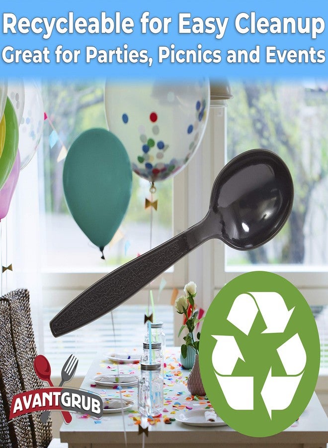 Avant Grub Extra Sturdy, Pro-Grade Plastic Soup Spoons 50 CT. Black, Heavy Duty Recyclable Utensils for Soups, Stews, Chili and Gumbo. Heavyweight Round Spoon is Perfect for Restaurants, Diners and Catering - Image 4