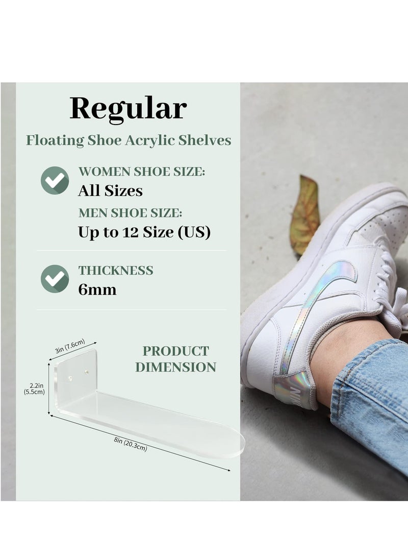 SOLARAE Floating Shoe Display for Wall Mount 6 Clear Floating Shoe Racks for Displaying and Showcasing Your Sneaker Collection Includes Hardware Clear Acrylic Floating Shelf Shoe Wall Rack - Image 4