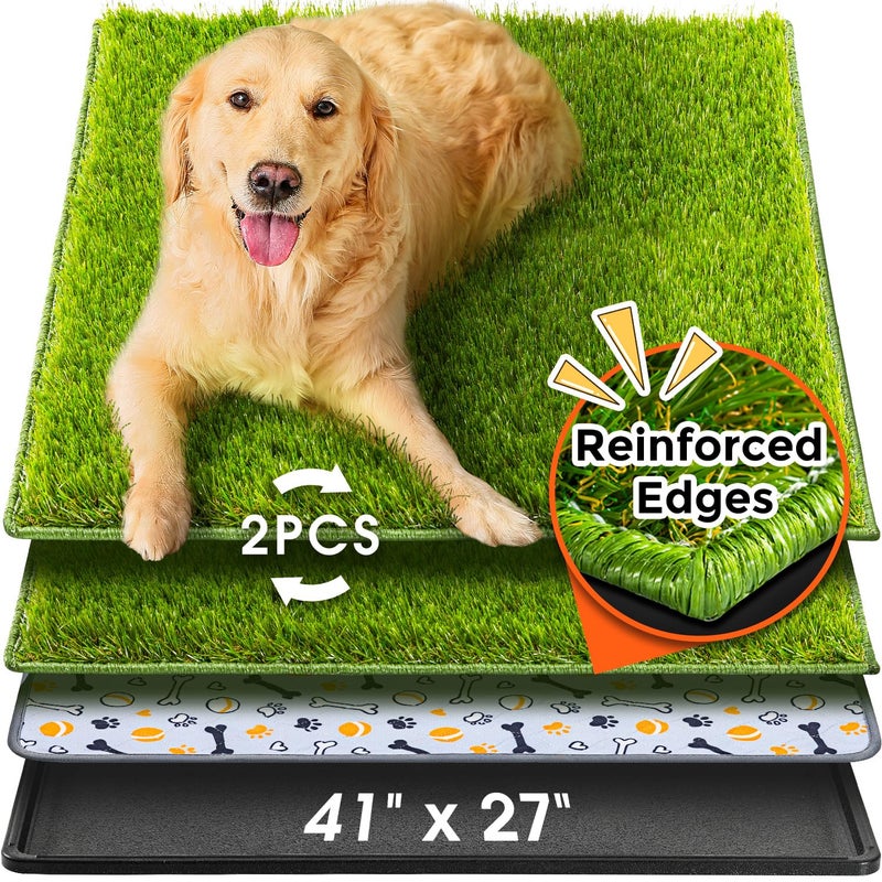 Hompet Dog Grass Pad with Tray Large, 41"x27", 2 Reusable Artificial Turf for Dogs Potty, Waterproof Non-Slip Washable Pee Pads, Quickly Absorbency Portable Dog Litter Box for Indoor/Outdoor Use - Image 1