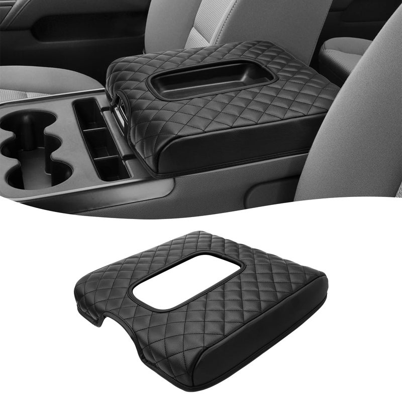 KBH Center Console Armrest Cushion Cover for Chevy Silverado GMC Sierra 2014 2015 2016 2017 2018 402040 Split Bench Jump Seat Vinyl Leather Trim AntiScratch Black
