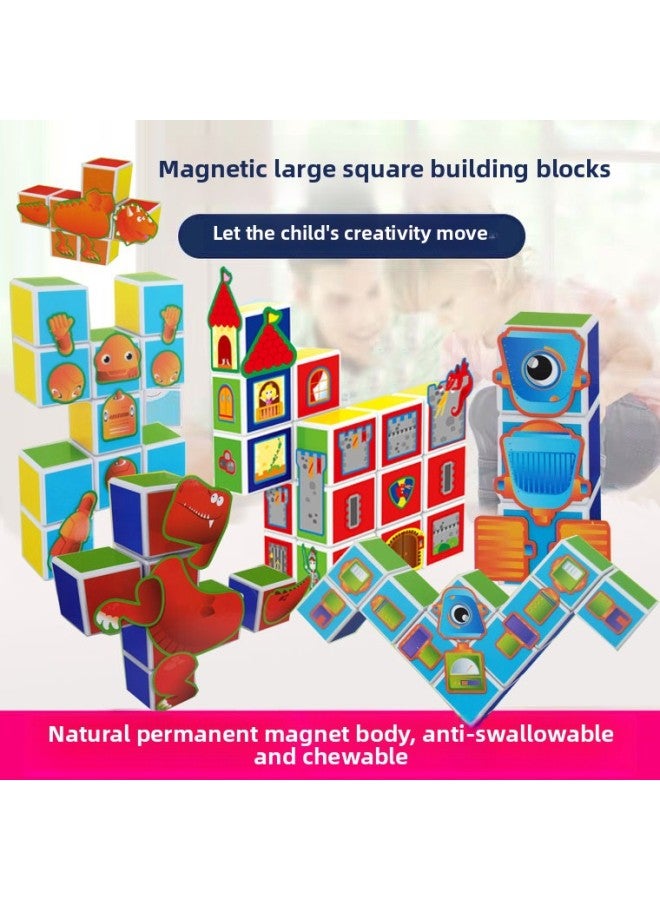 Magnet Box Puzzle Science And Education Suction Assembled Puzzle Toy Children's Magnetic Piece Building Blocks Boys And Girls 2-3-6 Years Old-Color:Magnetic Building Block Patch Castle 16PCs  - Image 3