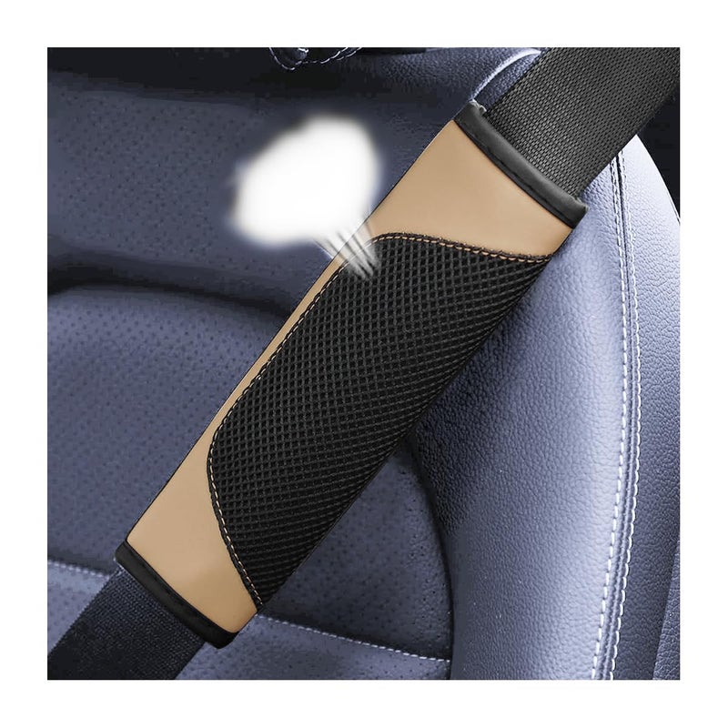 BESULEN Car Seat Belt Pads Cover 2 Pack Leather Mesh Universal Seatbelt Shoulder Strap Protector Soft Harness Pad Safety Belt Cover for Comfortable Driving Car Interior Accessories Beige
