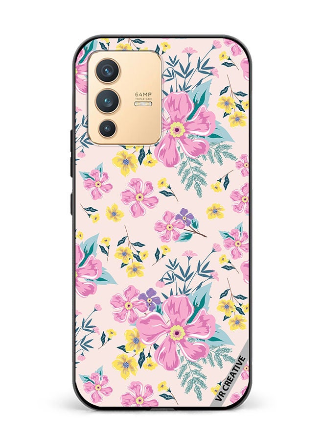 VR CREATIVE Protective Case Cover For Vivo V23 5G Pink Flowers Seamless Pattern Design Multicolour - Image 1