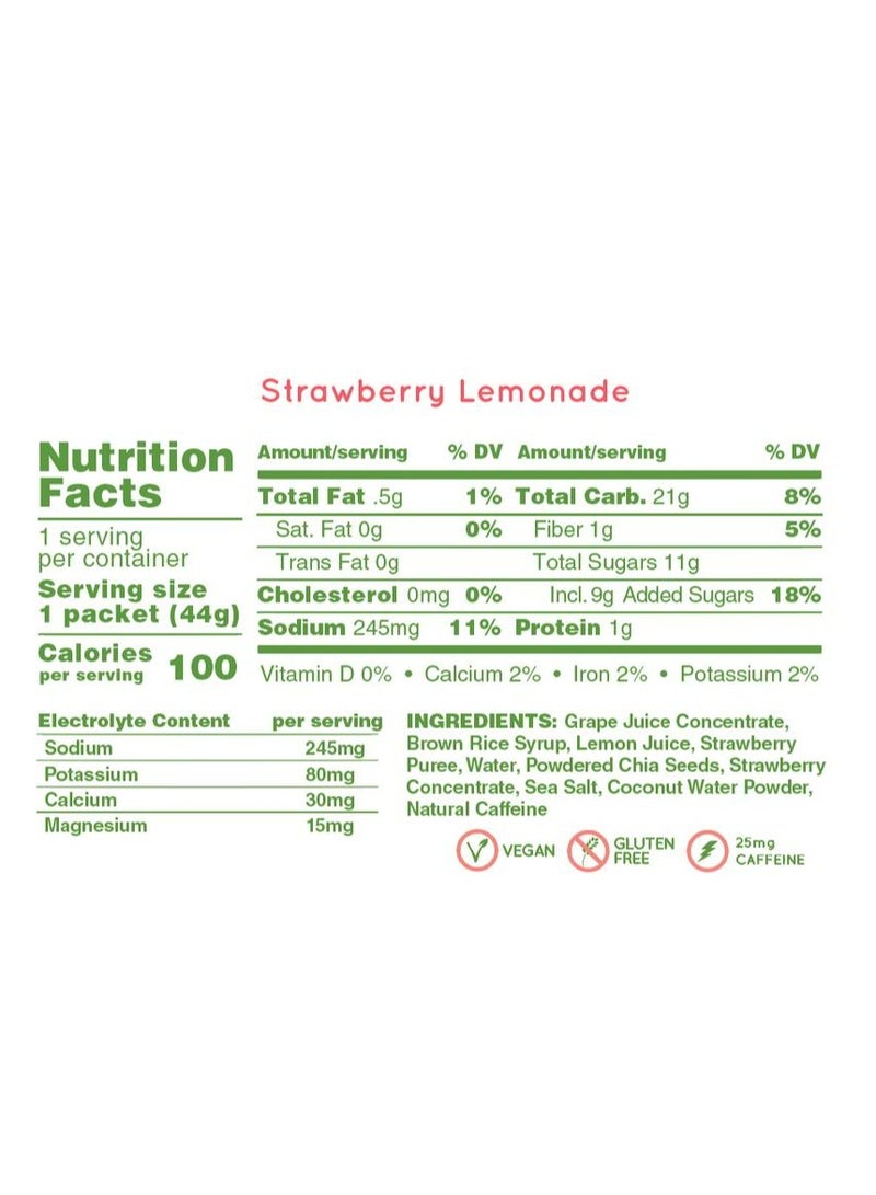 Huma Chia Energy Gel Plus Strawberry Lemonade 9 count x 44g 21gr Carbs 245mg Sodium 1x Caffeine 25mg 2x Electrolytes All Natural Vegan Gluten Free No Stomach Problems - Pack of 9 - Image 2