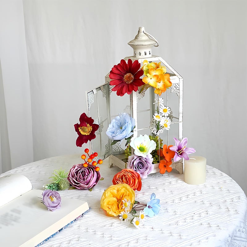 Jslovflo 38Pcs Artificial Flowers Bouquets Box Set For Diy Bridal Wedding Shower Decorations Rainbow Colorful Fake Floral Arrangements For Party Table Centerpieces Home Decor Indoor Outdoor - Image 5
