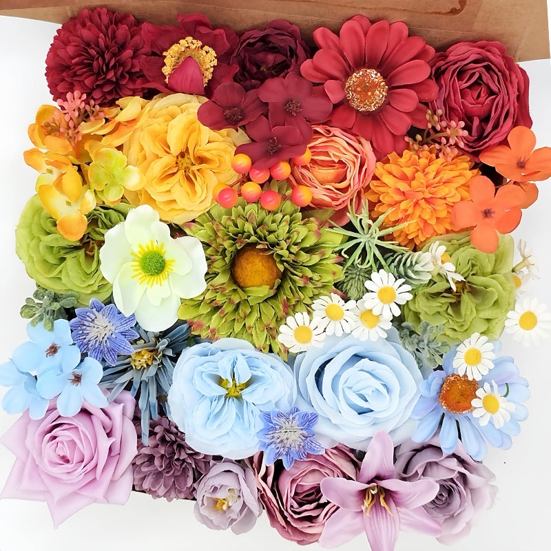 Jslovflo 38Pcs Artificial Flowers Bouquets Box Set For Diy Bridal Wedding Shower Decorations Rainbow Colorful Fake Floral Arrangements For Party Table Centerpieces Home Decor Indoor Outdoor - Image 1