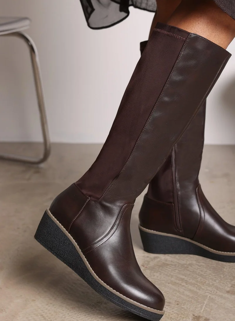 Where's That From 'Livia' Knee High Wedge Boot With Stitch Detail