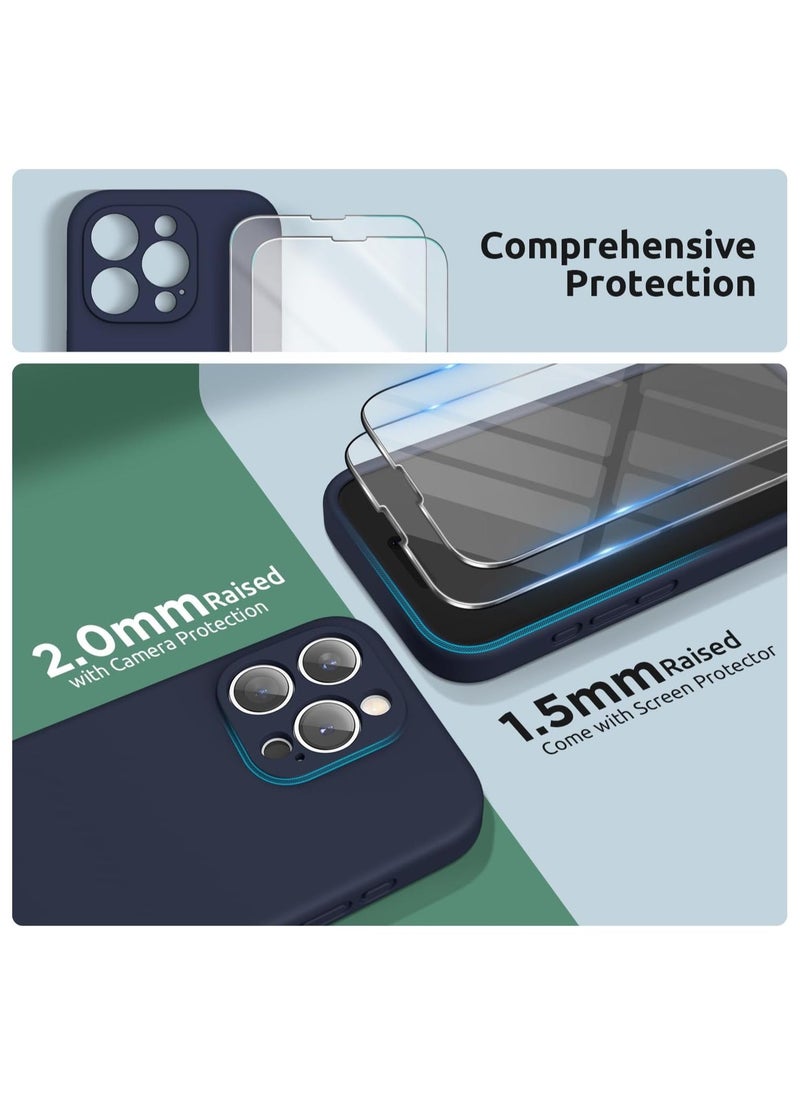 Raxoom Design for iPhone 15 Pro Max Case [2 x Screen Protectors & 1 x Lanyard], Liquid Silicone Protection for Each Lens Shockproof Cover for iPhone 15 Pro Max 6.7 inch 2023, Midnight Blue - Image 3