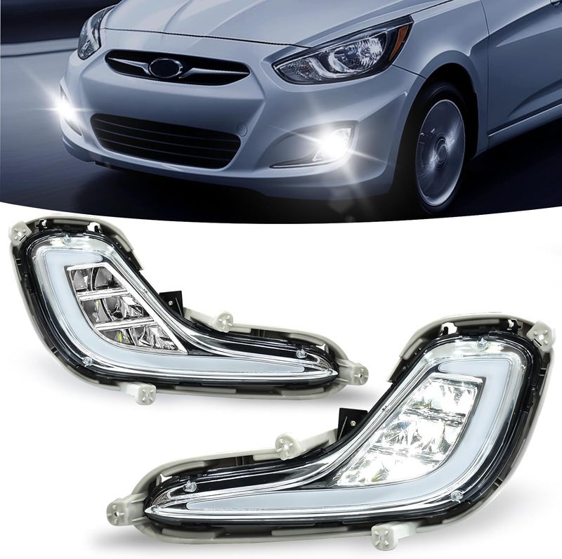 OKSIWA LED Fog Lights with DRL for 2012–2017 Hyundai Accent - White Daytime Running Light & Amber Turn Signal - Image 1