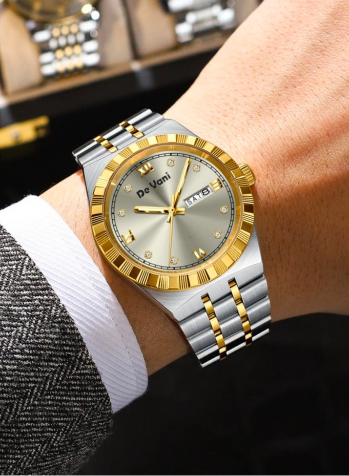 دي فاني ساعة يد للرجال من دي فاني ستانلس ستيل أنالوج بعقارب مع قلم معدن هدية - Image 2