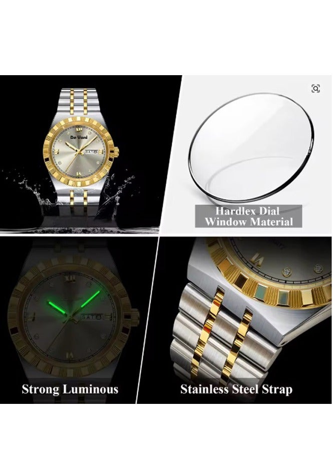 دي فاني ساعة يد للرجال من دي فاني ستانلس ستيل أنالوج بعقارب مع قلم معدن هدية - Image 3