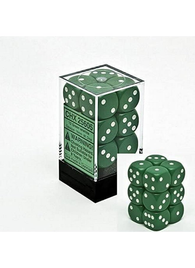 Chessex Chessex Opaque 16Mm D6 Dice Block 12 Pipped Dice, Green/White  - Image 2