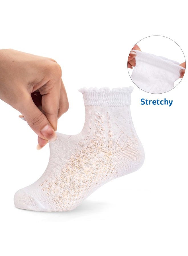 Looching 5 Pairs Baby Girls Boys Mesh Thin Socks Toddler Ruffle No Show Soft Low Cut Ankle Socks School for Unisex Little Kids, White, 1-3T - Image 2