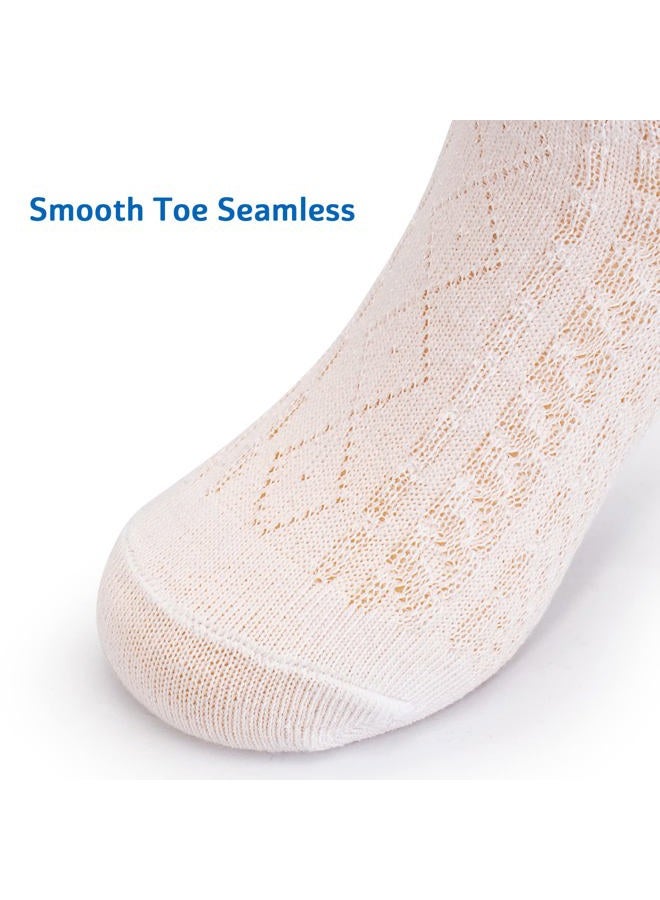 Looching 5 Pairs Baby Girls Boys Mesh Thin Socks Toddler Ruffle No Show Soft Low Cut Ankle Socks School for Unisex Little Kids, White, 1-3T - Image 4