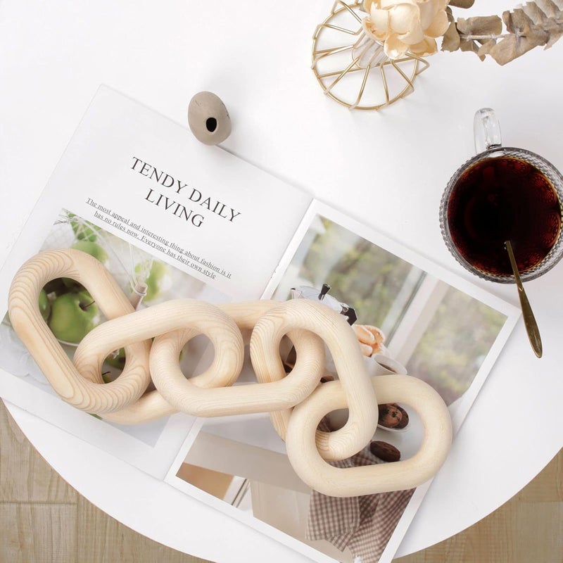 HMASYO Wood Chain Link Decor – 22" Hand Carved 5-Link Wood Knot Decorative Chain Wood Decor, Rustic Wood Link Decorative Object Large Wooden Chain for Home Living Room Coffee Table Farmhouse - Image 3